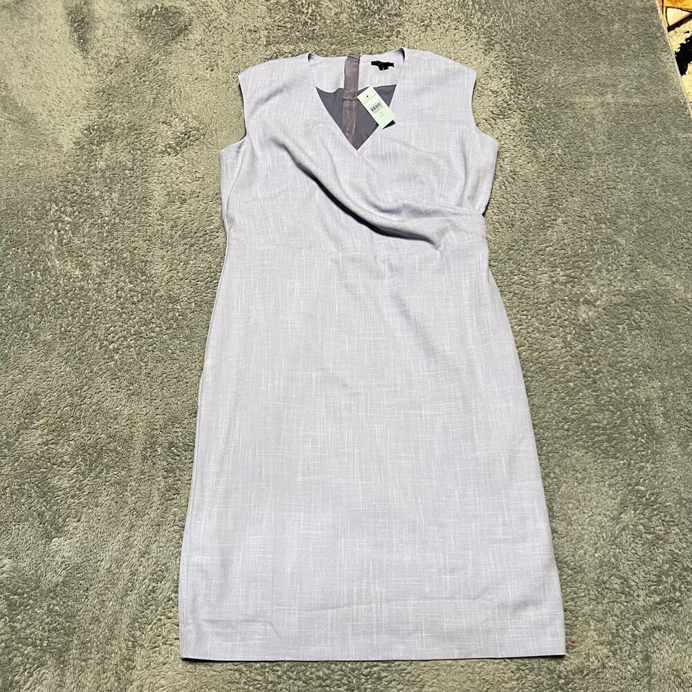 Ann Taylor Dress Womens 10 Petite Side Tuck Sleeveless Faux Wrap Sheath Knee